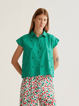 CAMISA DE ALGODÃO BORDADA VERDE COMPAÑIA FANTASTICA