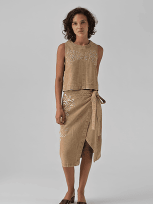 SAIA NAHEE DE GANGA COM BORDADO ORFEU PARIS