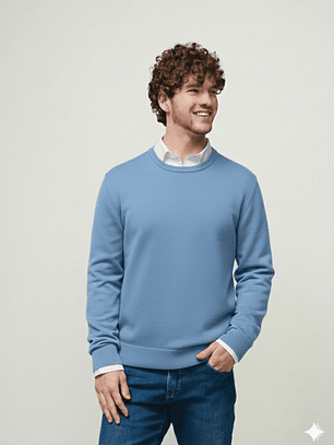 CAMISOLA DE MALHA AZUL GANGA SMF JEANS HOMEM  