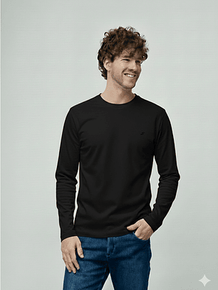 LONGSLEEVE BÁSICA RELAXED PRETO FIT SMF JEANS HOMEM