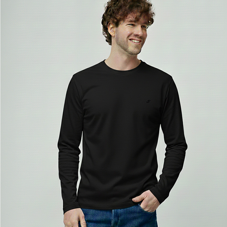 LONGSLEEVE BÁSICA RELAXED PRETO FIT SMF JEANS HOMEM 1