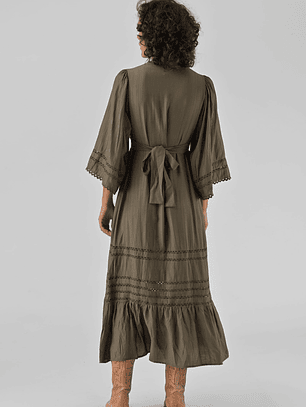 VESTIDO COMPRIDO VERDE CAQUI WYNONNA ORFEU PARIS