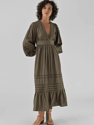 VESTIDO COMPRIDO VERDE CAQUI WYNONNA ORFEU PARIS