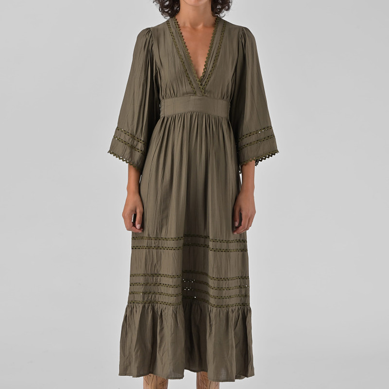 VESTIDO COMPRIDO VERDE CAQUI WYNONNA ORFEU PARIS 3