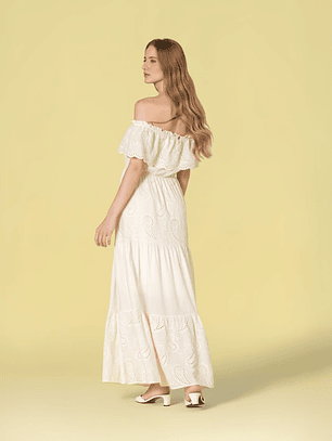 VESTIDO COMPRIDO EM BORDADO INGLÊS BRANCO RUGA
