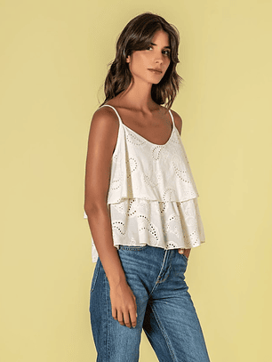 TOP DE ALÇAS EM BORDADO INGLÊS BRANCO  RUGA 