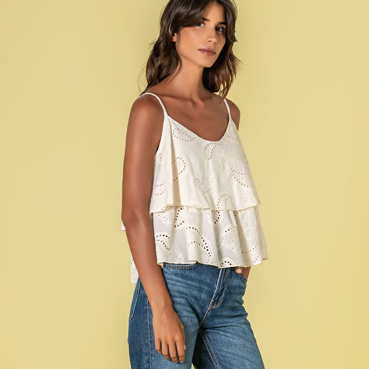 TOP DE ALÇAS EM BORDADO INGLÊS BRANCO  RUGA  1