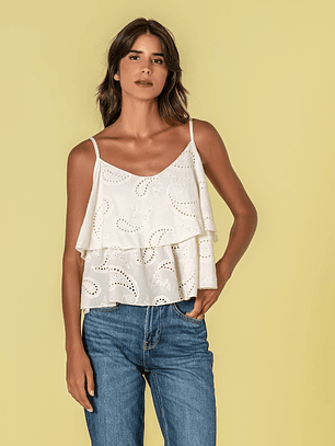 TOP DE ALÇAS EM BORDADO INGLÊS BRANCO  RUGA 