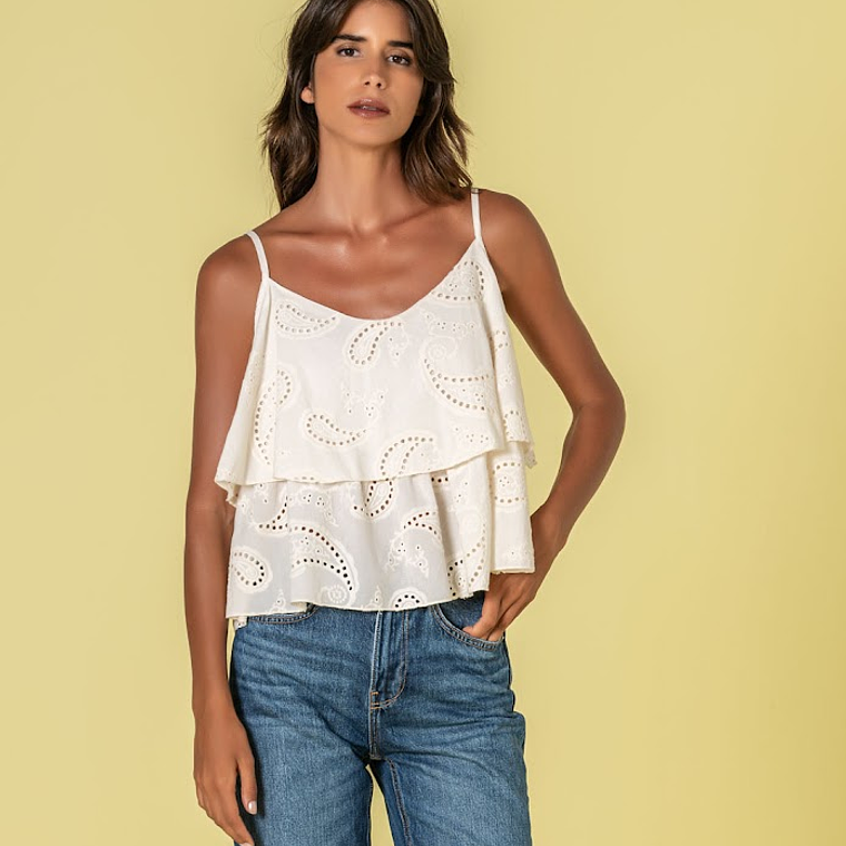 TOP DE ALÇAS EM BORDADO INGLÊS BRANCO  RUGA  2