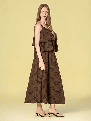 TOP DE ALÇAS EM BORDADO INGLÊS CASTANHO RUGA  