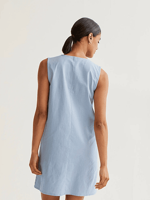 VESTIDO AZUL COM FLORES BORDADAS COMPAÑIA FANTASTICA