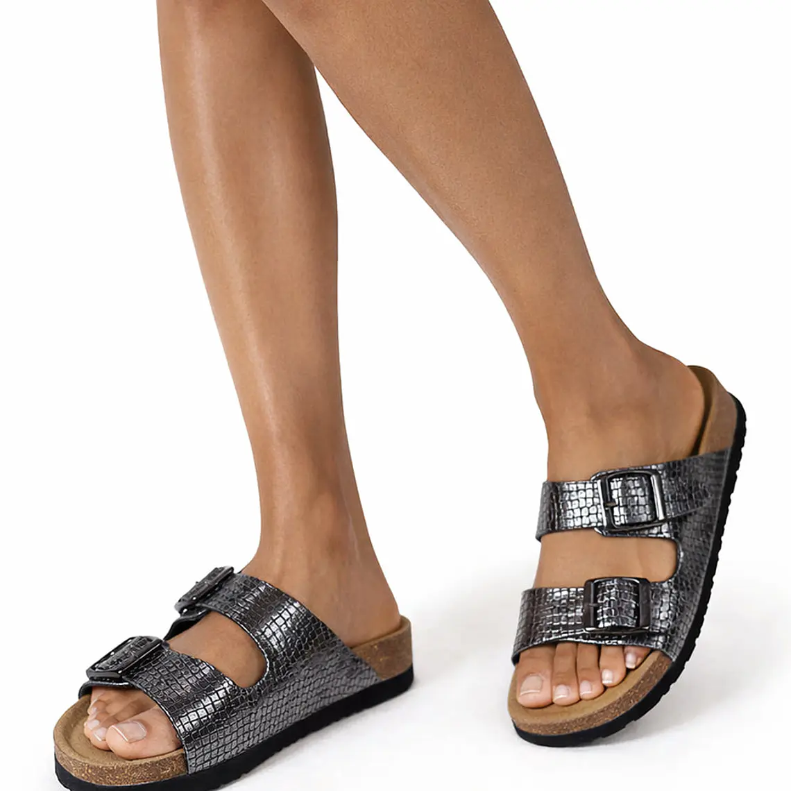 SANDÁLIAS AMÁLIA PRATEADAS COM TEXTURA CUBANAS 1