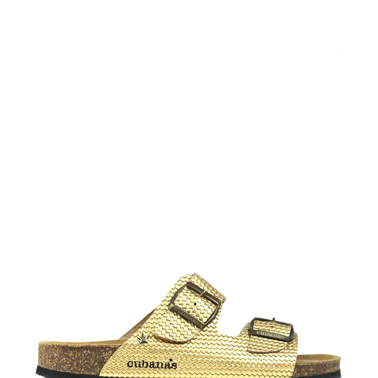 SANDÁLIAS AMÁLIA DOURADAS COM TEXTURA CUBANAS 1