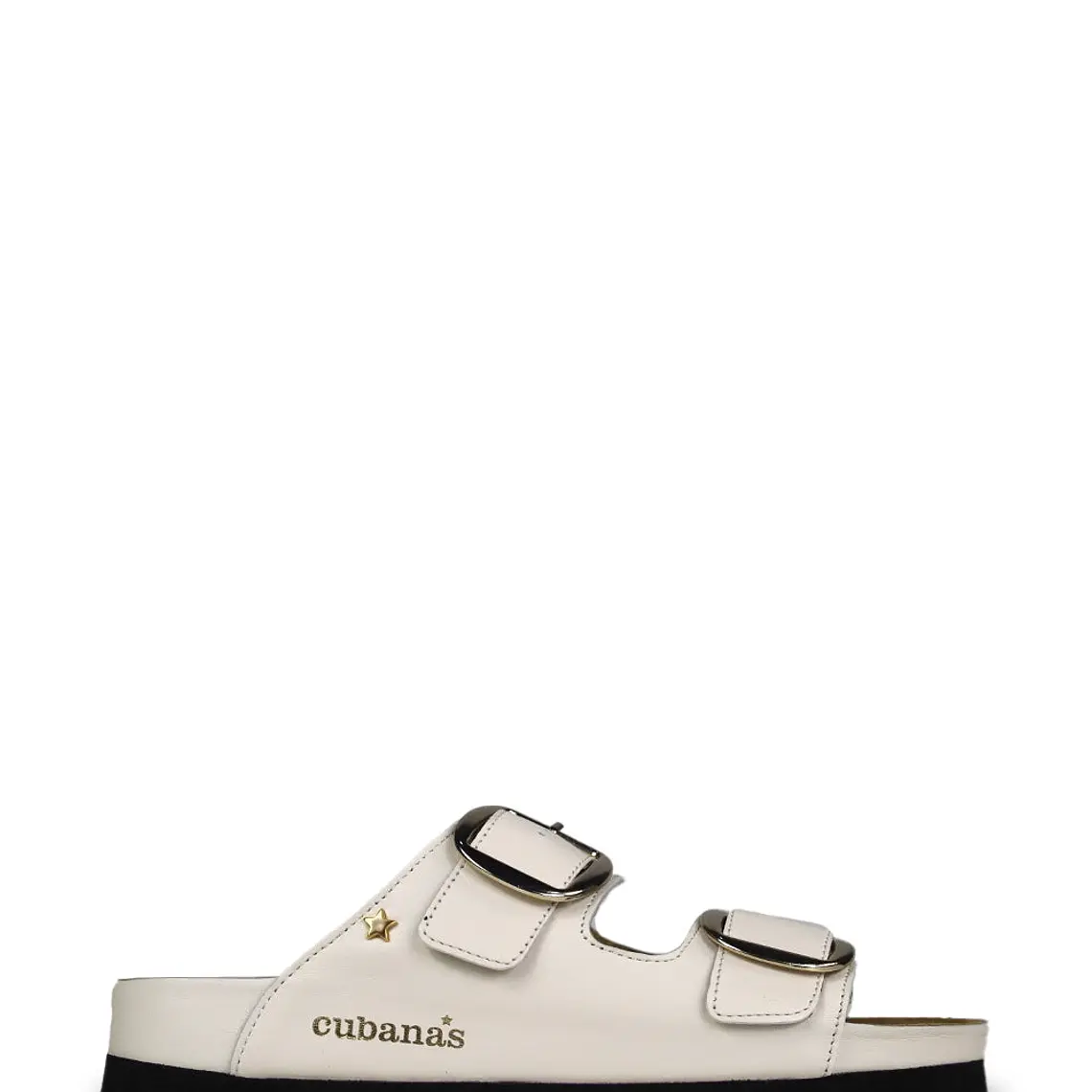 SANDÁLIAS AMÁLIA EM PELE BRANCA COM FIVELAS DOURADAS CUBANAS 1