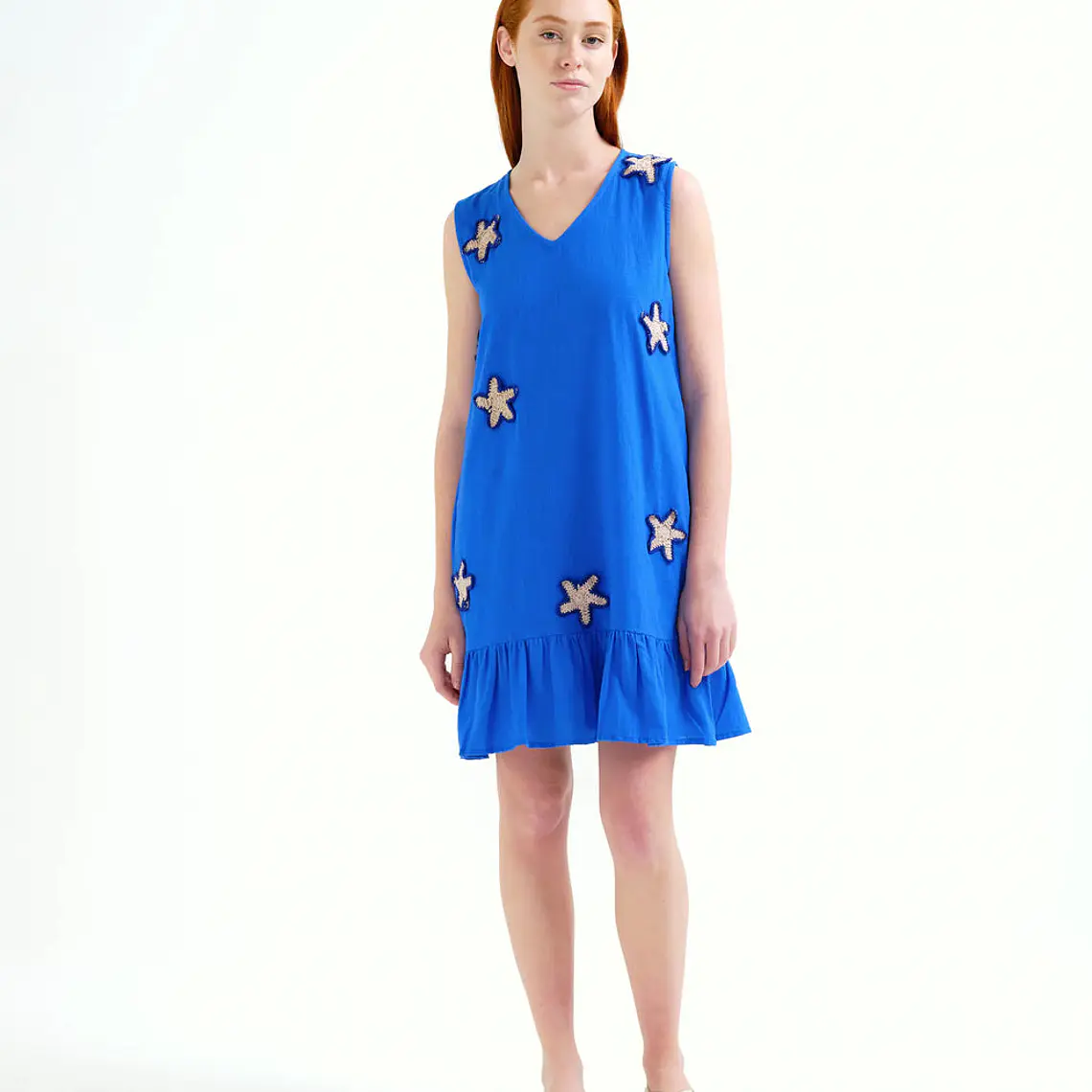 VESTIDO CURTO AZUL COM ESTRELAS DO MAR COMPAÑIA FANTASTICA  1