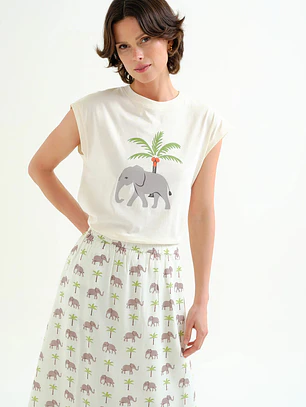 T-SHIRT ESTAMPADA COM ELEFANTE COMPAÑIA FANTASTICA
