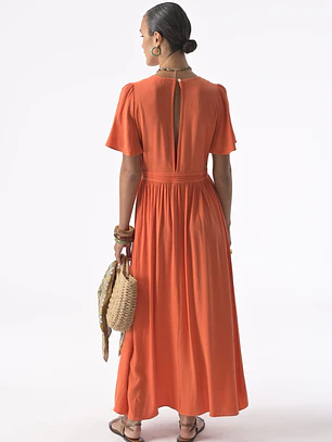 VESTIDO COMPRIDO LARANJA KORA ORFEU PARIS