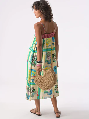 VESTIDO MIDI LOUANE ESTAMPADO RIVIERA ORFEU PARIS