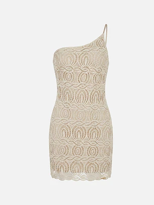 VESTIDO CURTO EM RENDA COM DECOTE ASSIMÉTRICO SCRIPTA