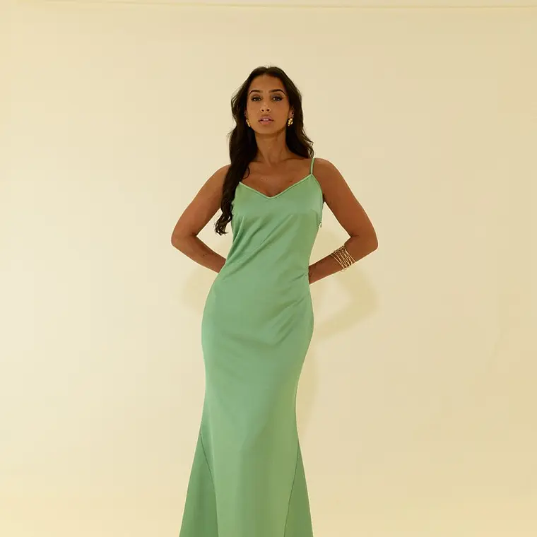 VESTIDO ACETINADO COM ALÇA FINA E COSTAS DECOTADAS SCRIPTA 1