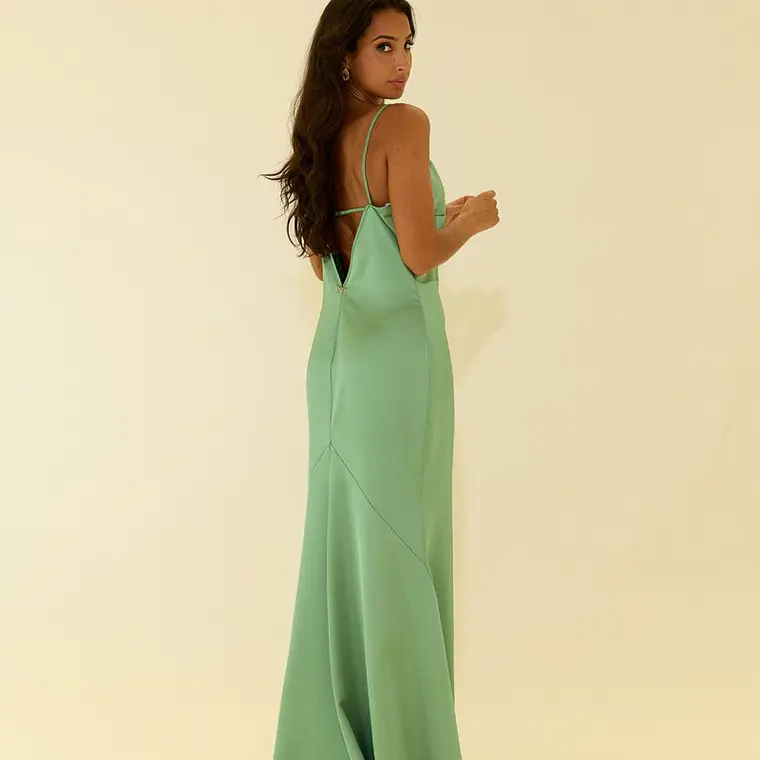 VESTIDO ACETINADO COM ALÇA FINA E COSTAS DECOTADAS SCRIPTA 2