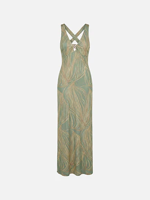 VESTIDO DE MALHA ESTAMPADO COM COSTAS COM ABERTURA SCRIPTA