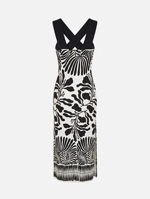 VESTIDO ESTAMPADO EM MALHA COM DECOTE CRUZADO SCRIPTA