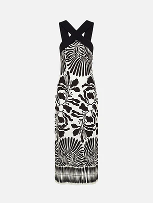 VESTIDO ESTAMPADO EM MALHA COM DECOTE CRUZADO SCRIPTA