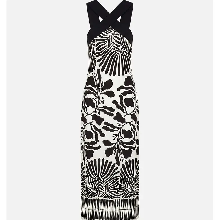 VESTIDO ESTAMPADO EM MALHA COM DECOTE CRUZADO SCRIPTA 1
