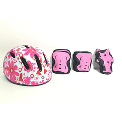 Set Protecciones y Casco (52-55 cm) Incluye Muñequera / Color Rosado-Blanco | Hook