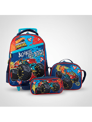 Mochila Hot Wheels Con Lonchera Y Estuche Hotwheels Mochila Con Rueda