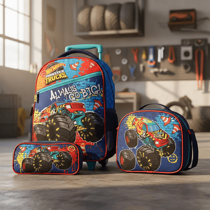 Mochila Hot Wheels Con Lonchera Y Estuche Hotwheels Mochila Con Rueda 6
