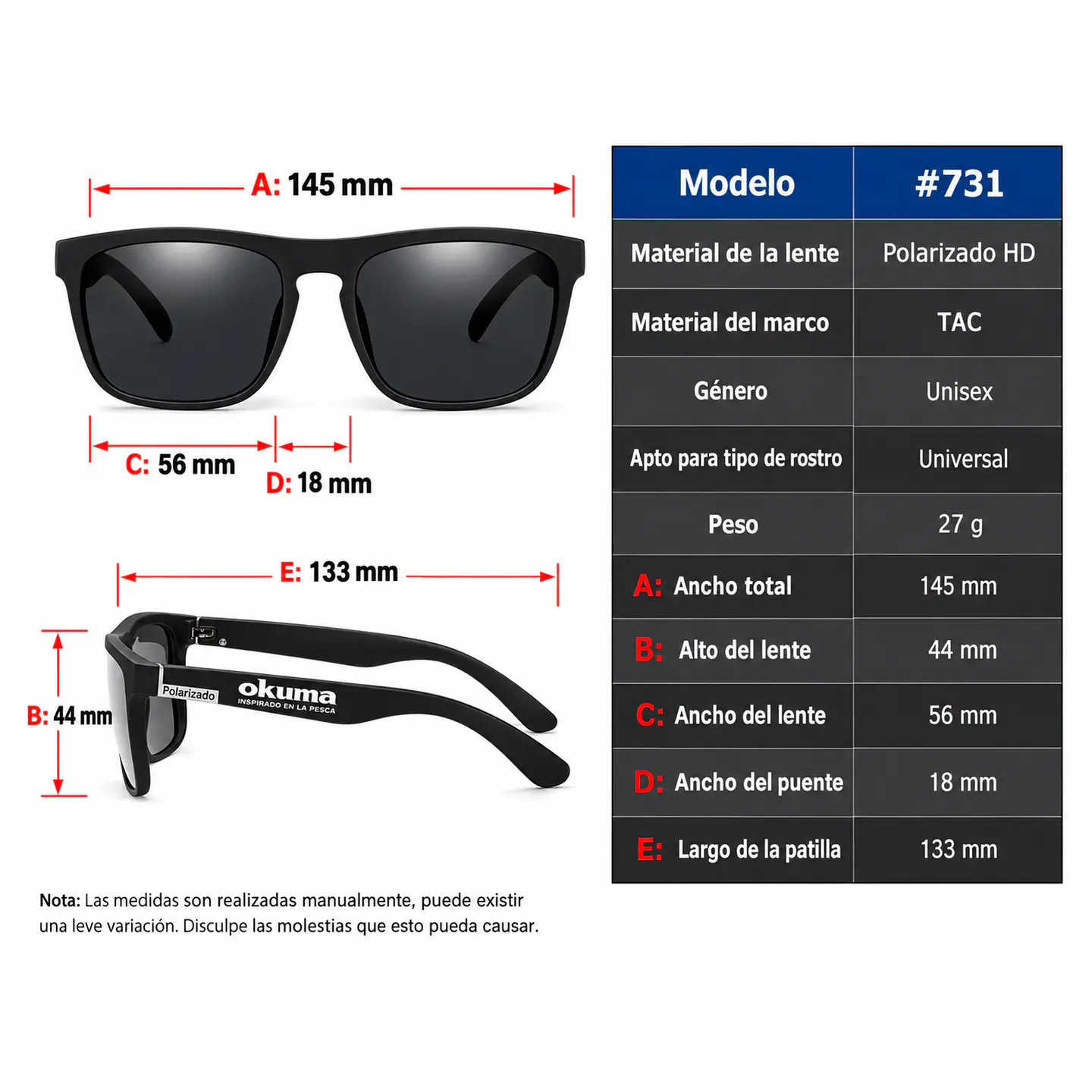 Gafas de sol polarizadas Okuma UV400 para hombres y mujeres 2