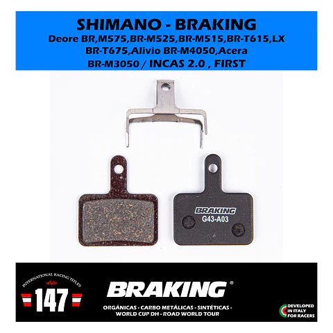 Pastillas de freno Braking Incas 2.0 / Shimano Deore