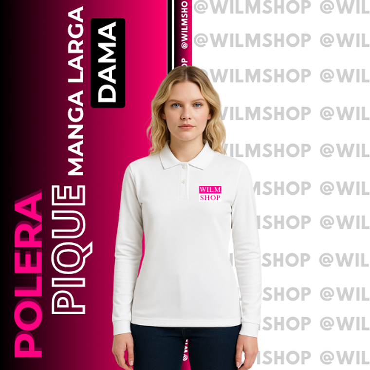Polera Pique Manga Larga Personalizada Logotipo DAMA 1