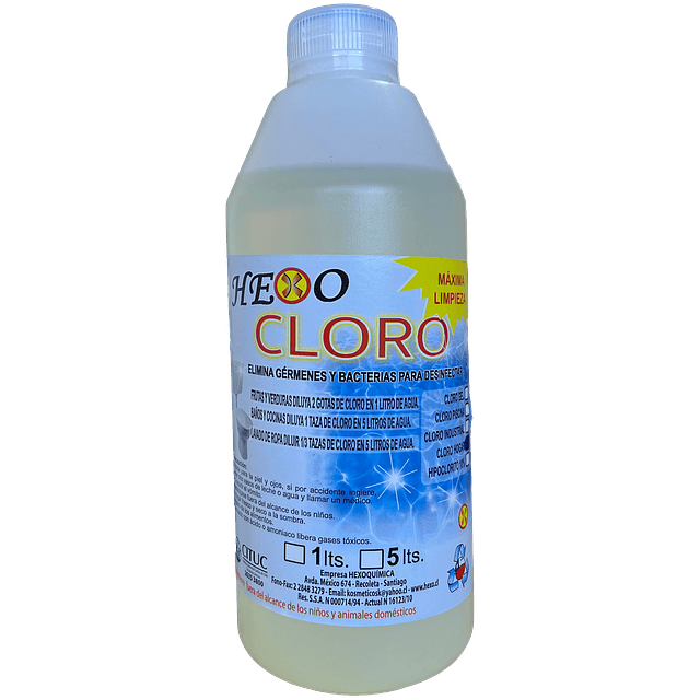 Cloro, Hipoclorito de Sodio al 3% HX 1Lt