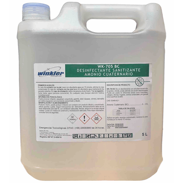 Desinfectante Sanitizante A.C. Superficies WK-705Bc 5Lt