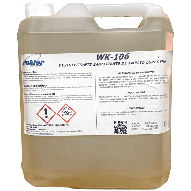 Desinfectante y Sanitizante Amplio Espectro Glutarwin WK-106 5Lt