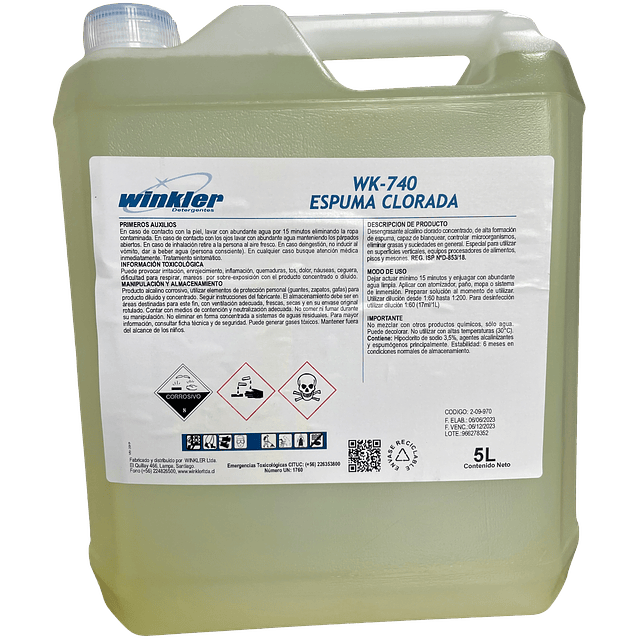 Espuma Clorada Desinfectante Industrial 3,5% WK-740 5Lt