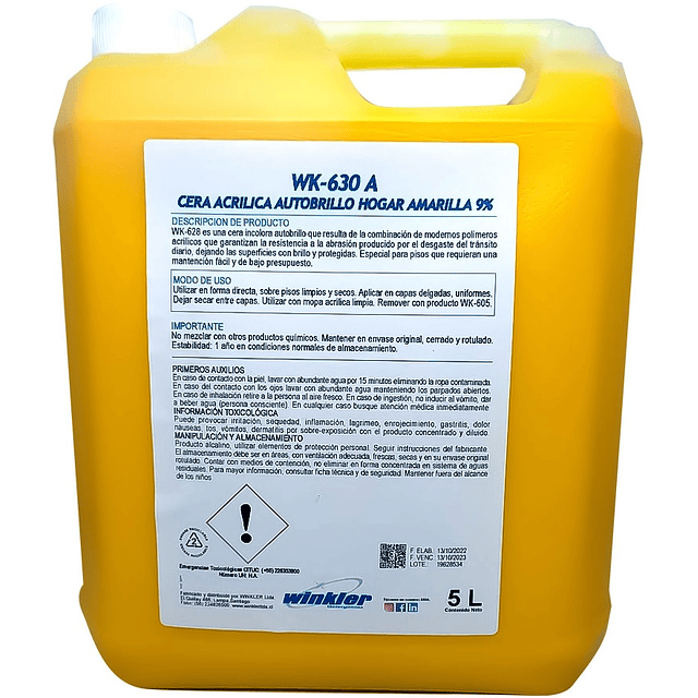 Cera Acrilica Autobrillo Hogar Amarilla (9%) WK-630Ha 5L