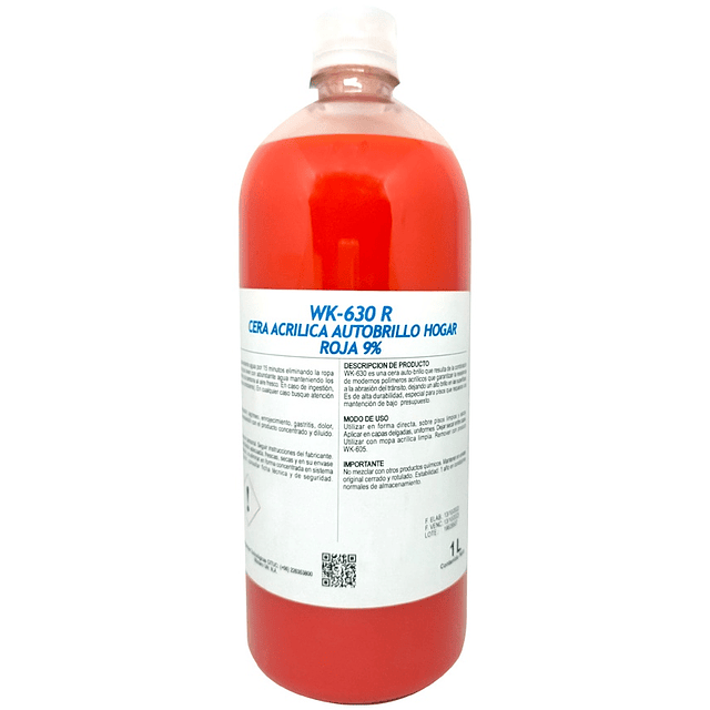 Cera Acrilica Autobrillo Hogar Roja (9%) WK-630Hr 1L