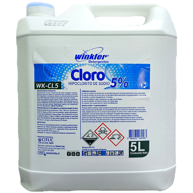 Cloro, Hipoclorito de Sodio al 5% WK-Cl5 5L