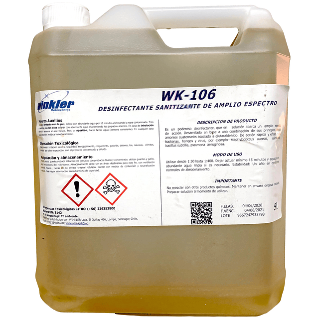Desinfectante y Sanitizante Amplio Espectro Glutarwin WK-106 5L
