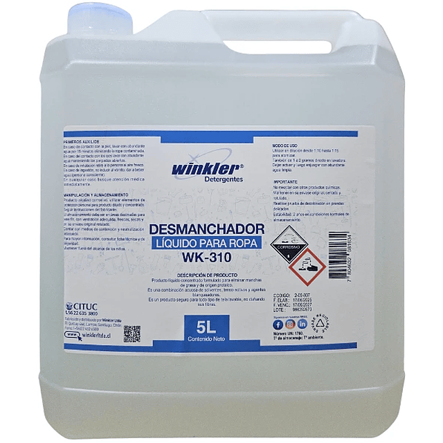 Desmanchador Liquido para Ropa WK-310 5L