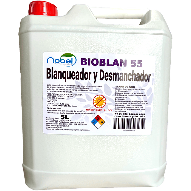 Desmanchador y Blanqueador Liquido para Ropa Bioblan 55 5L