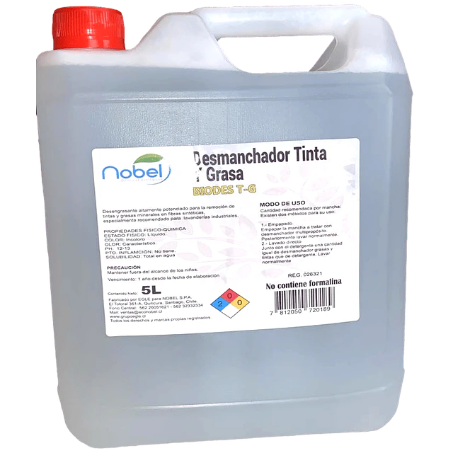 Desmanchador Tinta y Grasa en Tela Biodes T-G 5L