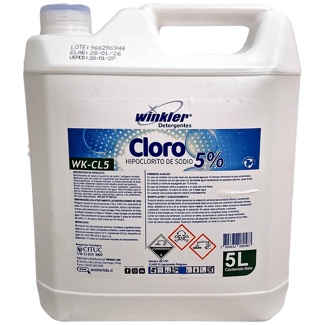 Cloro, Hipoclorito de Sodio al 5% WK-Cl5 5L