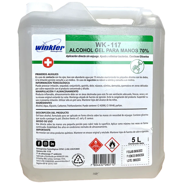 Gel Base Alcohol para Manos WK-117 Incoloro 5L