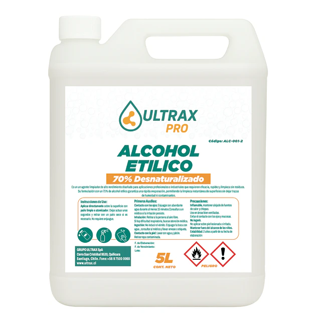 Alcohol Etilico 70% Desnaturalizado Ultrax Pro 5L