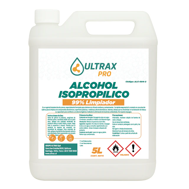 Alcohol Isopropilico 99% Ultrax Pro 5L